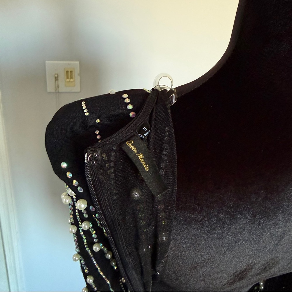 Black Embellished Deep V Mini Dress - Picture 12 of 14
